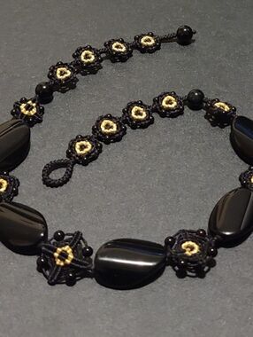 Chunky Black Glass Beads Choker Necklace - Artisan Made
